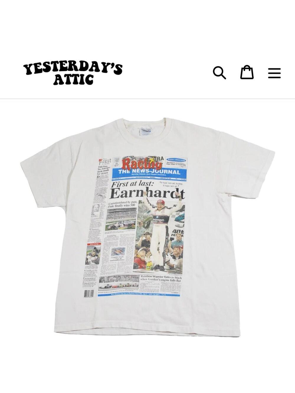 Vintage Dale Earnhardt Racing Nascar 90s Newspaper White Shirt Size Large